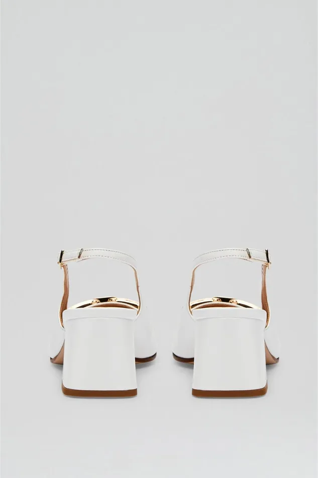 Leather Women Scanlan Theodore GOLD TRIM SLINGBACK 55 White Leather Women Scanlan Theodore GOLD TRIM SLINGBACK 55 White