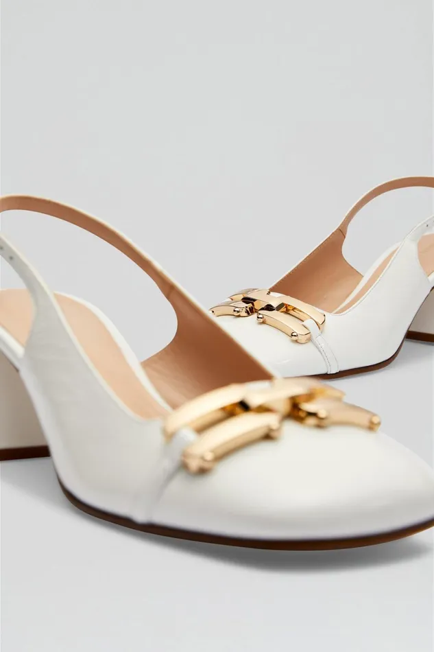 Leather Women Scanlan Theodore GOLD TRIM SLINGBACK 55 White Leather Women Scanlan Theodore GOLD TRIM SLINGBACK 55 White