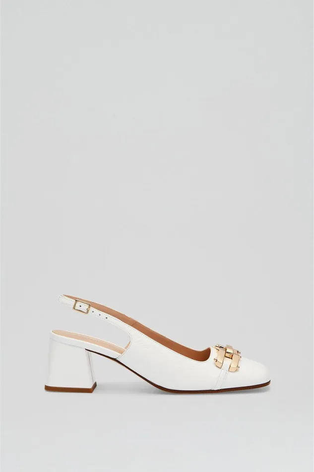 Leather Women Scanlan Theodore GOLD TRIM SLINGBACK 55 White Leather Women Scanlan Theodore GOLD TRIM SLINGBACK 55 White