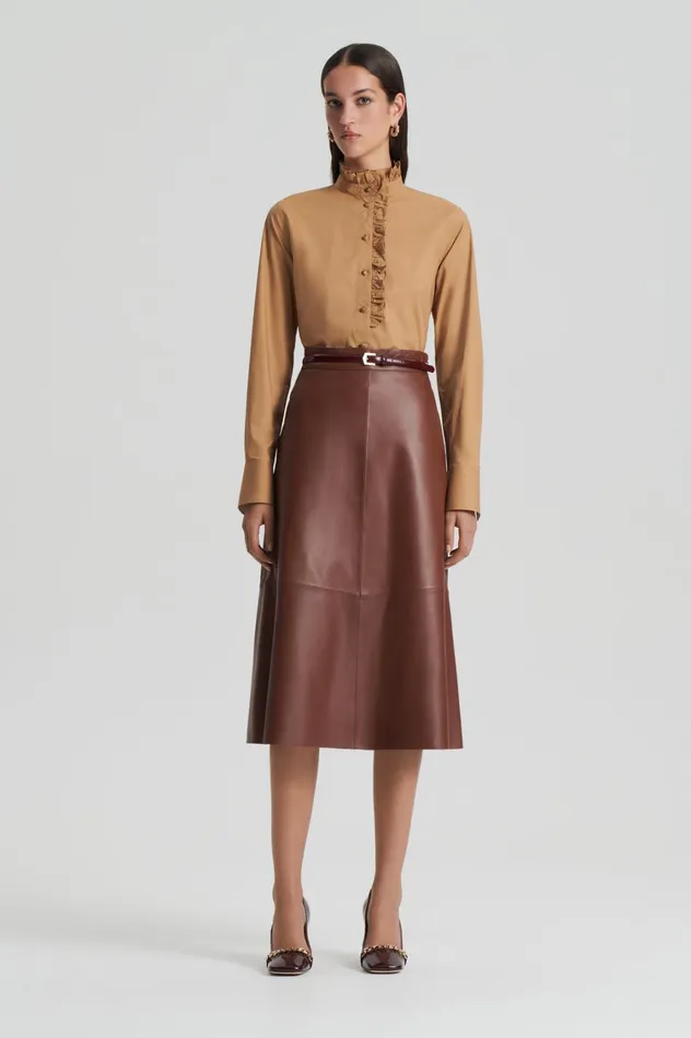 Leather Women Scanlan Theodore LEATHER LONG SKIRT Tan