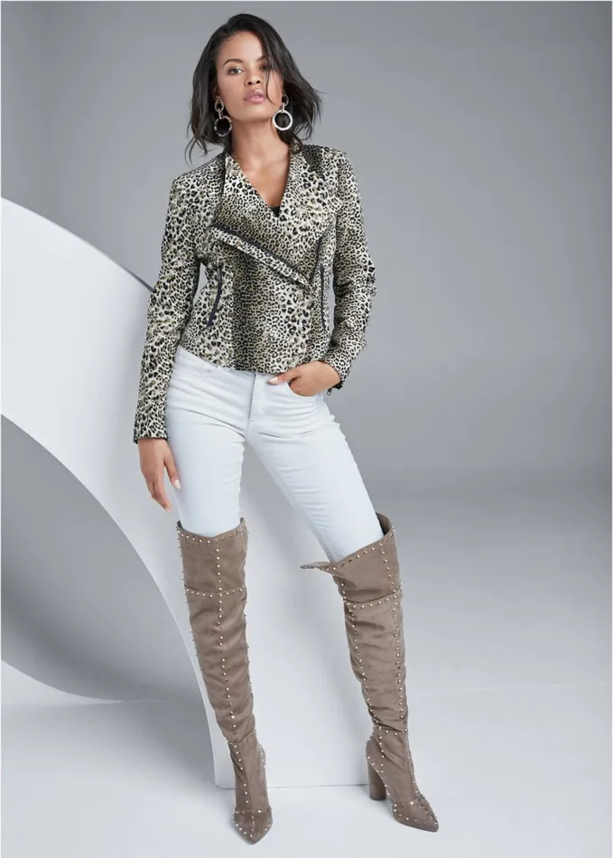 LEOPARD PRINT MOTO JACKET Brown Multi Women VENUS Jackets