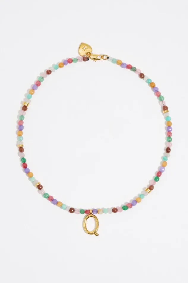 Letter Q Multicolor Stones Necklace Gold Women Bimba Y Lola Alphabet