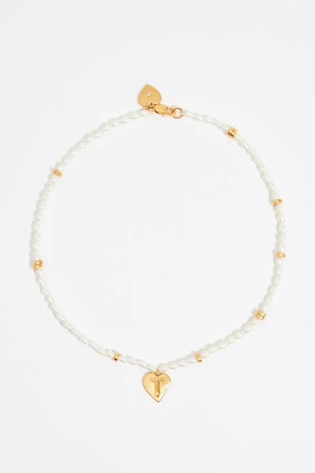 Letter T Heart And Pearl Necklace Gold Women Bimba Y Lola Alphabet