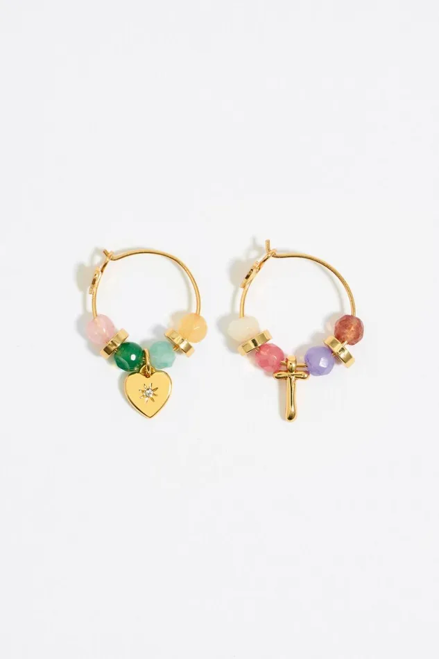 Letter T Multicolor Stones Earrings Gold Women Bimba Y Lola Alphabet