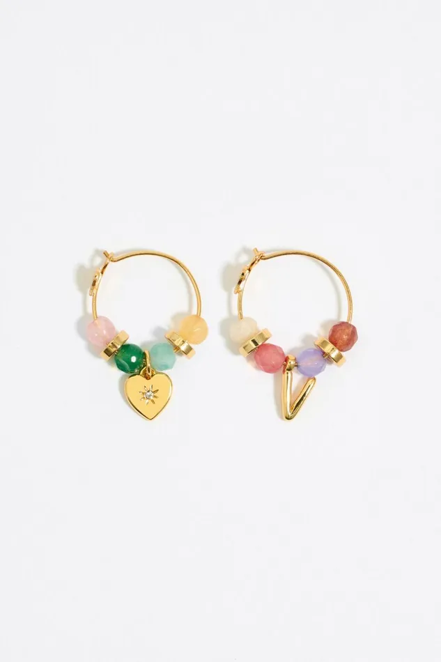 Letter V Multicolor Stones Earrings Gold Women Bimba Y Lola Alphabet