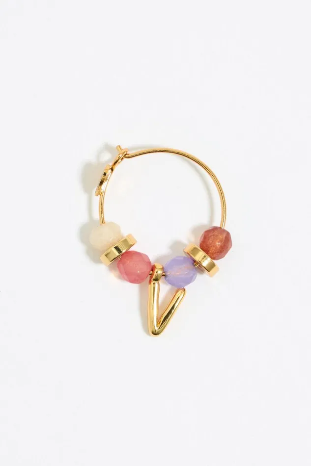 Letter V Multicolor Stones Earrings Gold Women Bimba Y Lola Alphabet Letter V Multicolor Stones Earrings Gold Women Bimba Y Lola Alphabet