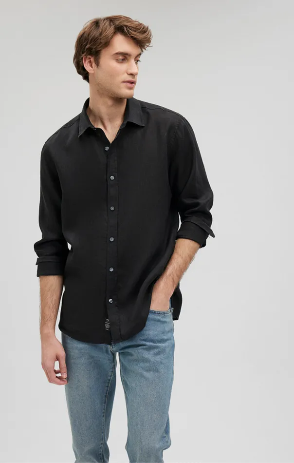 Linen ButtonUp Shirt In Black Men Mavi Jeans TShirts