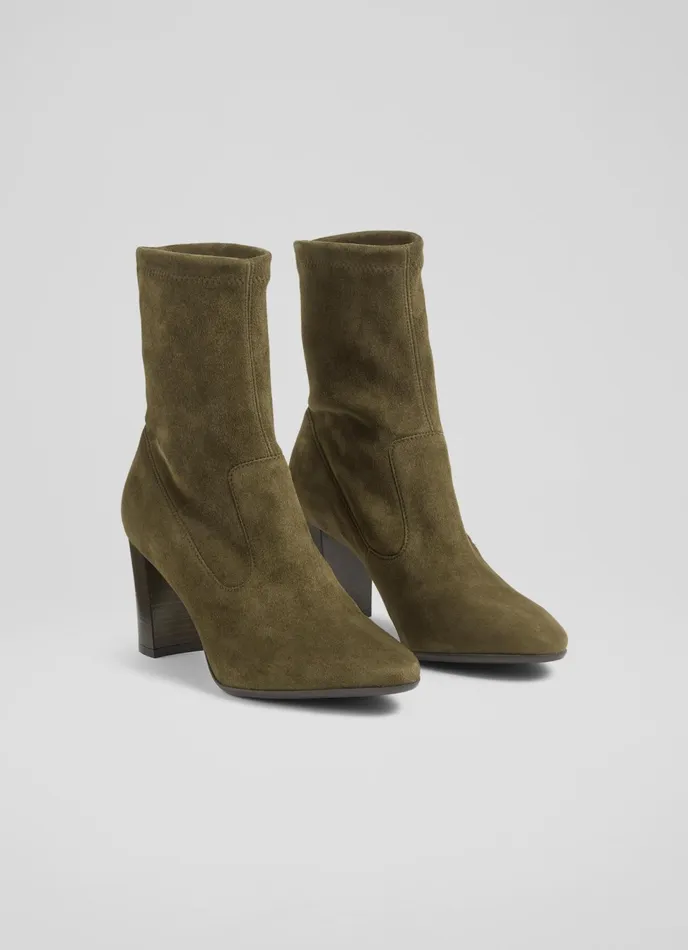 LK Bennett Alice Olive Stretch Suede Ankle Boots Women Boots