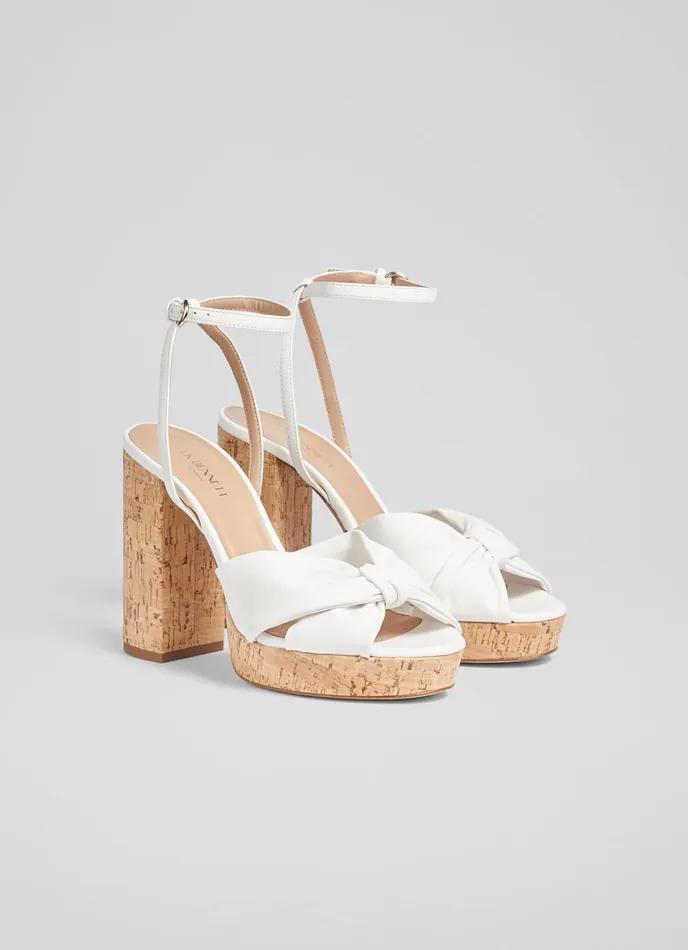 LK Bennett Amanda Cream Leather Platform Sandals Women Sandals