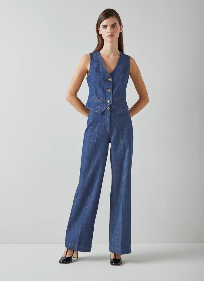 LK Bennett Ami Organic Cotton Denim Waistcoat Women Coats and Jackets