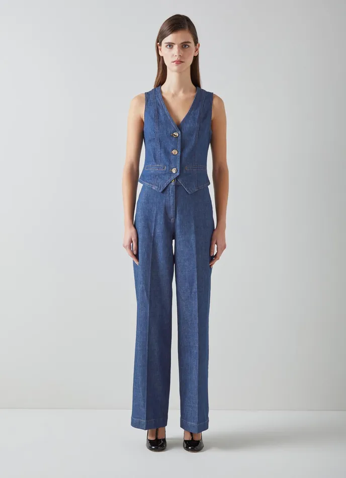 LK Bennett Ami Organic Cotton Denim Waistcoat Women Coats and Jackets