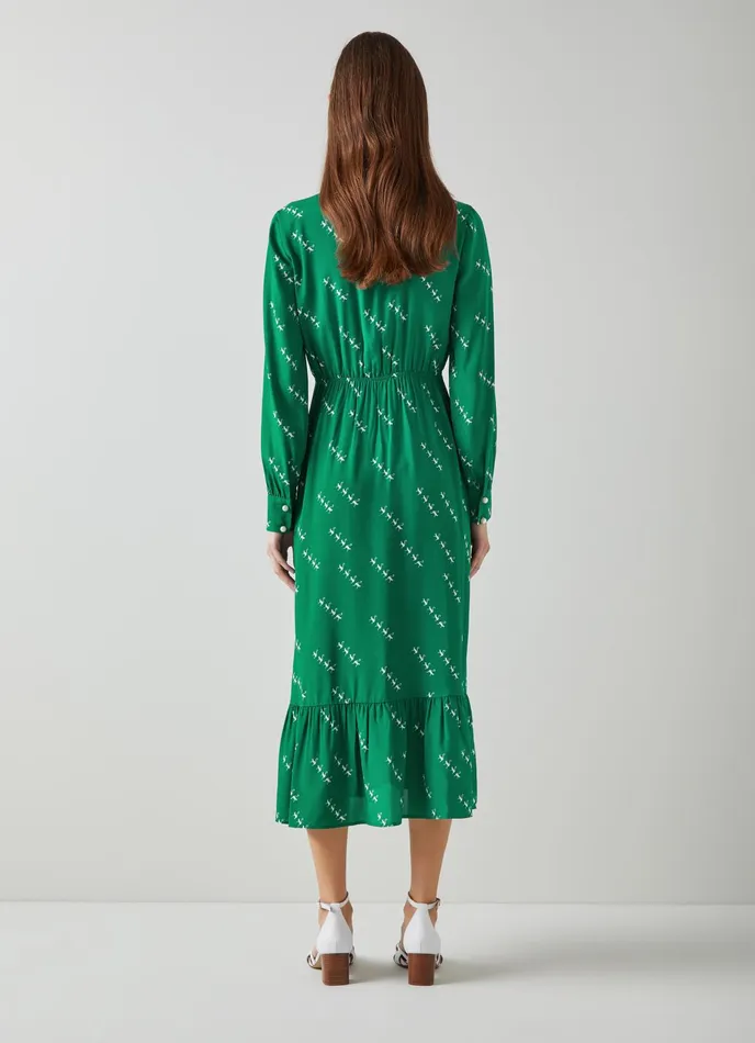 LK Bennett Bridget Green ViscoseSilk Monkey Print Dress Women Dresses