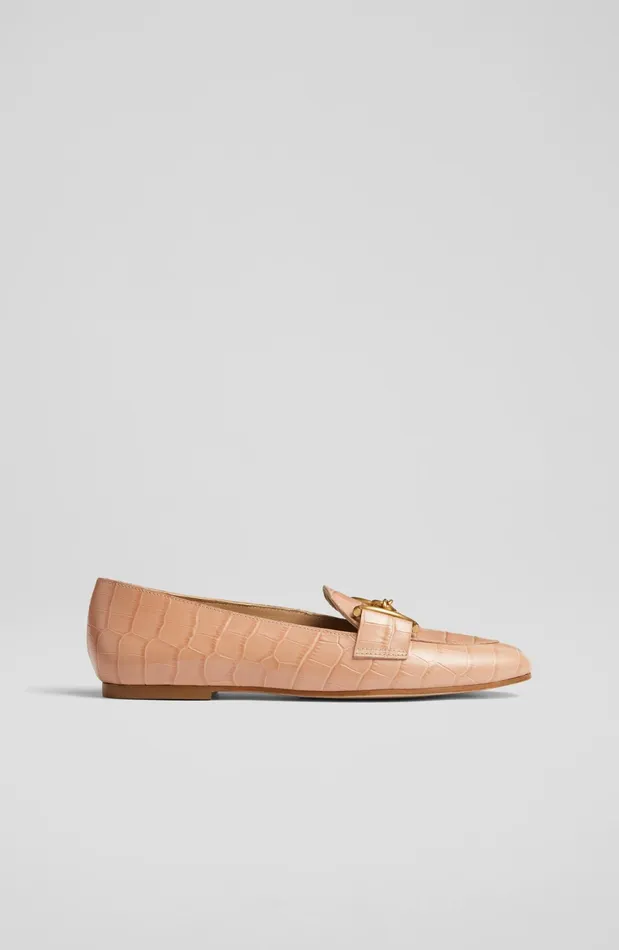 LK Bennett Daphne Black CrocEffect Leather Loafers Women Flats