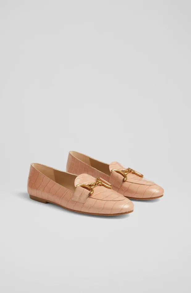 LK Bennett Daphne Black CrocEffect Leather Loafers Women Flats