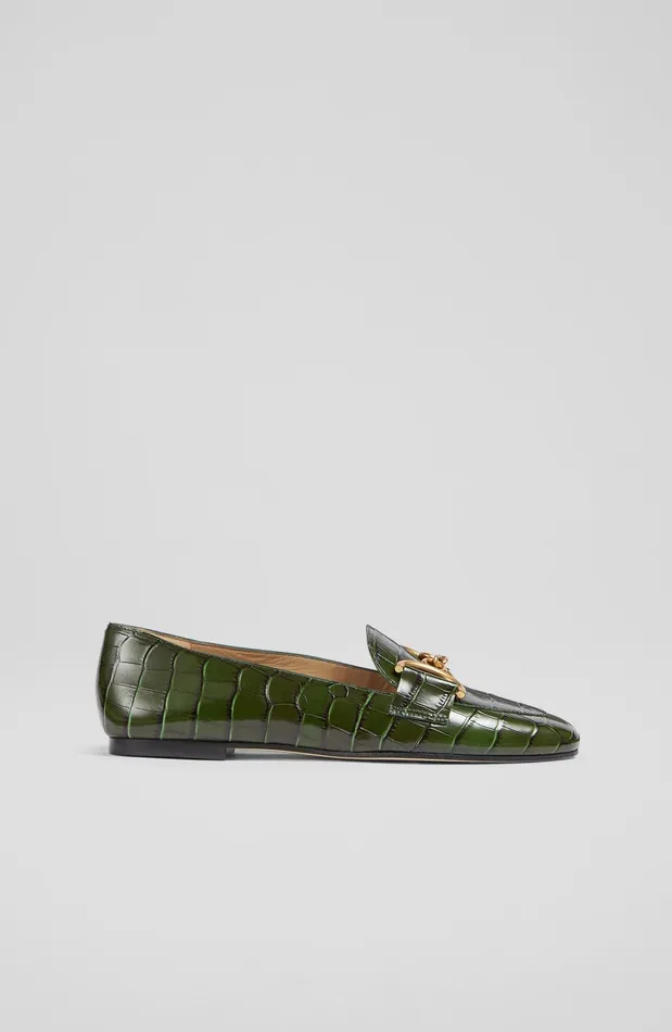 LK Bennett Daphne Black CrocEffect Leather Loafers Women Flats