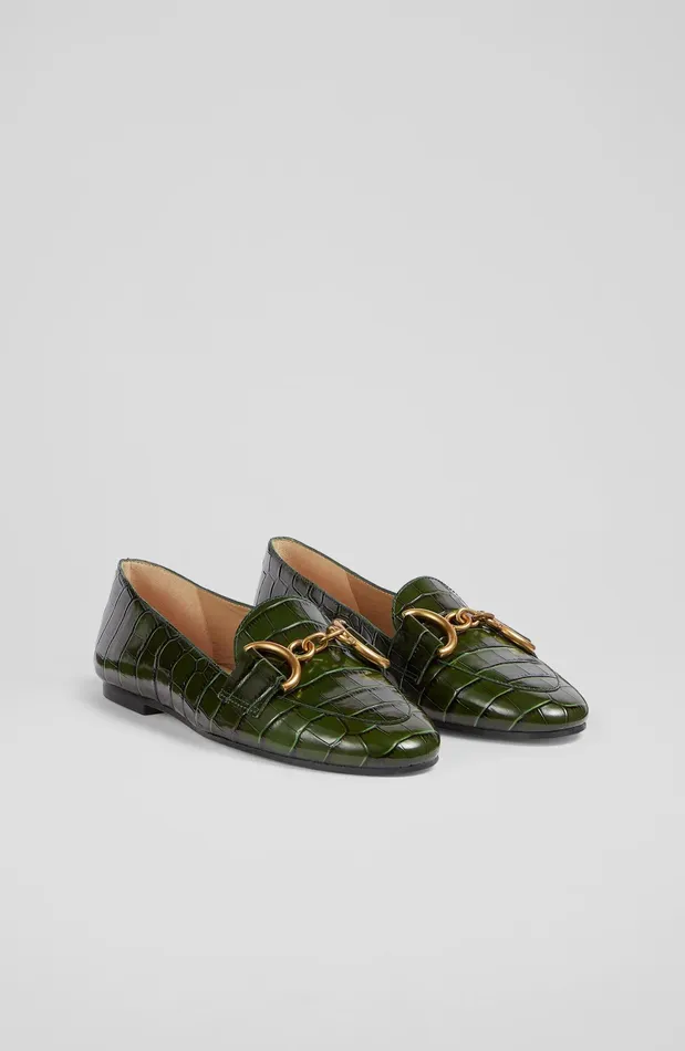 LK Bennett Daphne Black CrocEffect Leather Loafers Women Flats