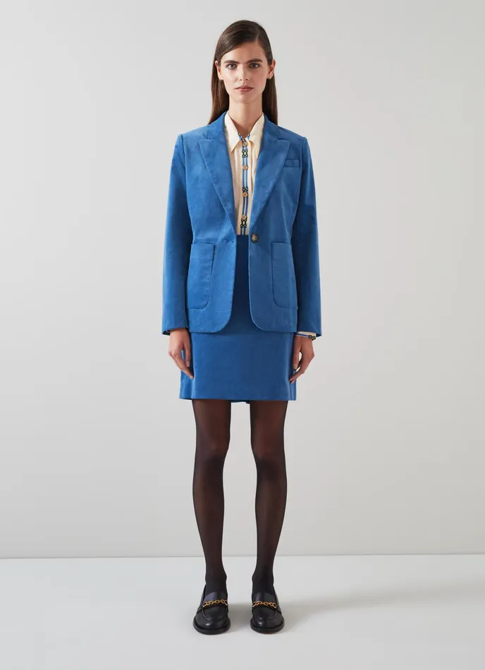 LK Bennett Deborah Blue Cotton Cord Jacket Women Coats and Jackets