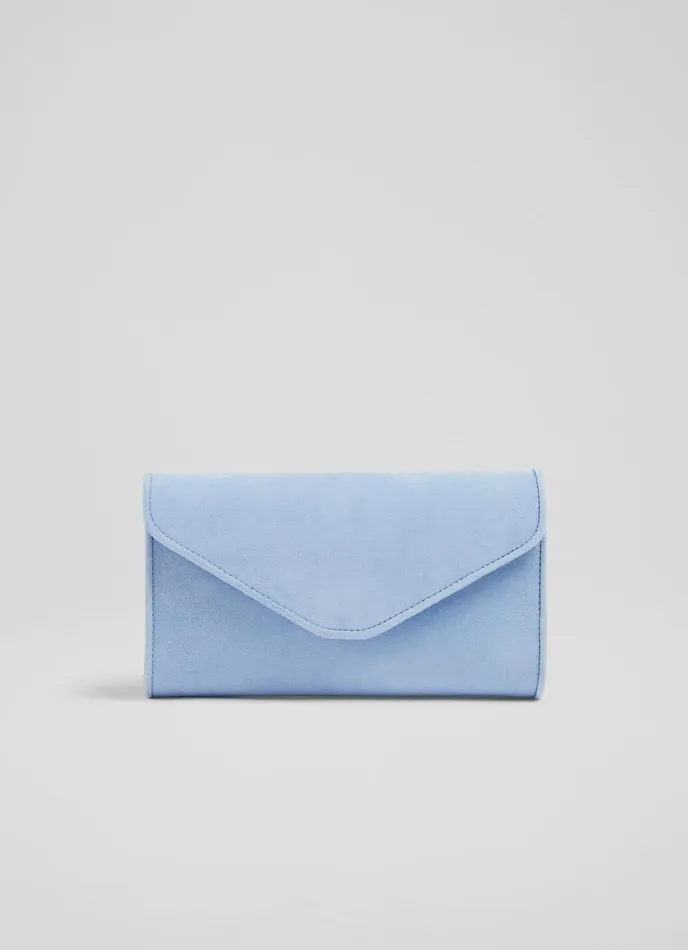 LK Bennett Dominica Pale Blue Suede Clutch Bag Women Clutch Bags
