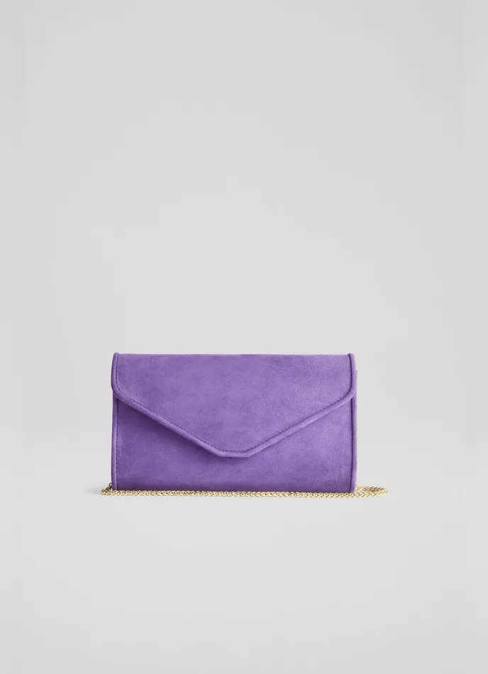 LK Bennett Dominica Pale Blue Suede Clutch Bag Women Clutch Bags