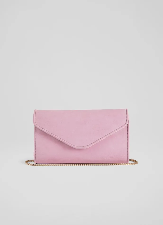 LK Bennett Dominica Pale Blue Suede Clutch Bag Women Clutch Bags