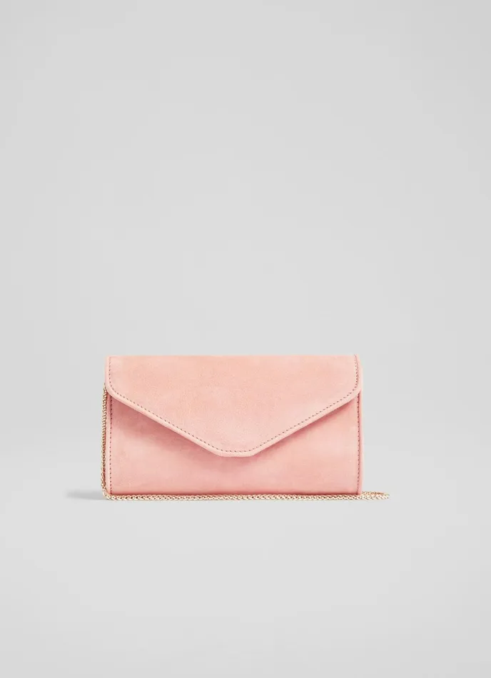 LK Bennett Dominica Pale Blue Suede Clutch Bag Women Clutch Bags