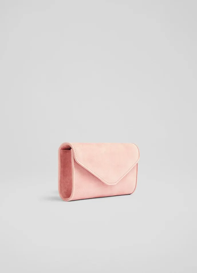 LK Bennett Dominica Pale Blue Suede Clutch Bag Women Clutch Bags