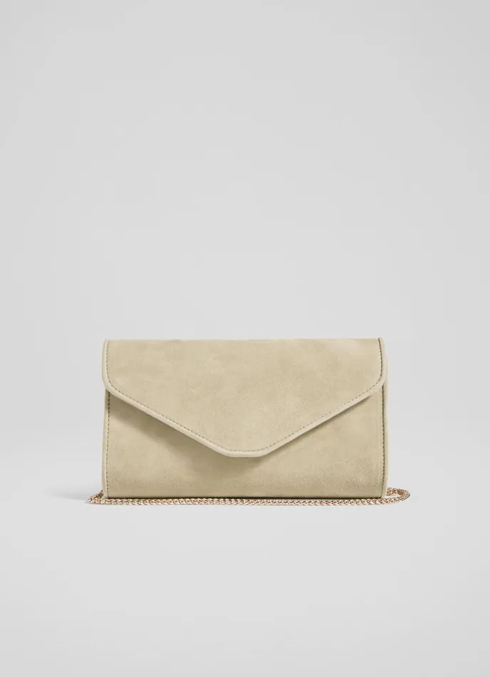 LK Bennett Dominica Pale Blue Suede Clutch Bag Women Clutch Bags