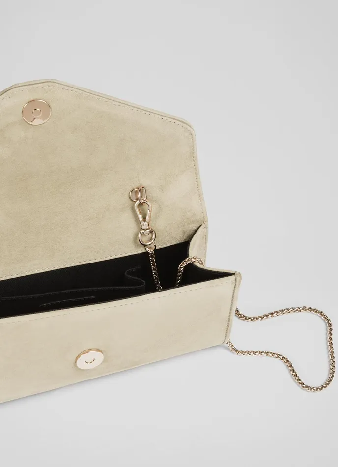 LK Bennett Dominica Pale Blue Suede Clutch Bag Women Clutch Bags