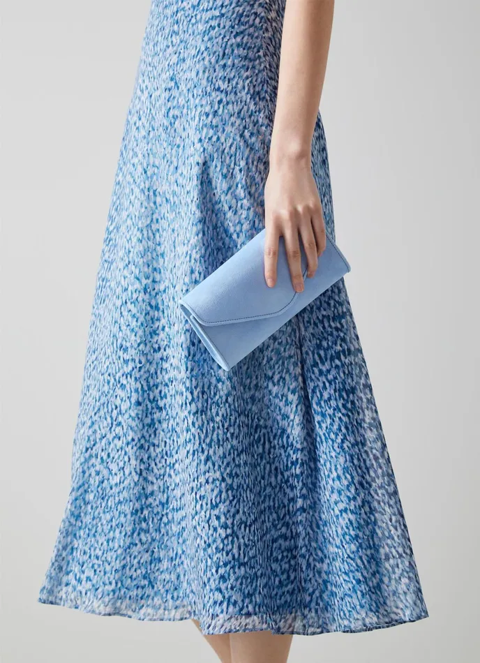 LK Bennett Dominica Pale Blue Suede Clutch Bag Women Clutch Bags
