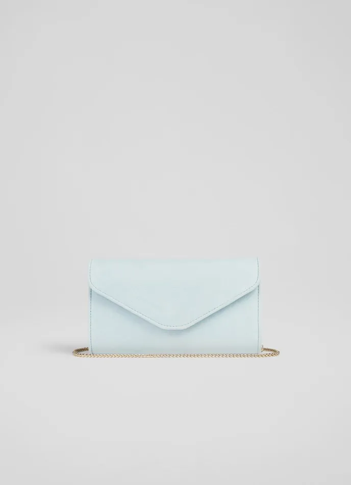 LK Bennett Dominica Pale Blue Suede Clutch Bag Women Clutch Bags