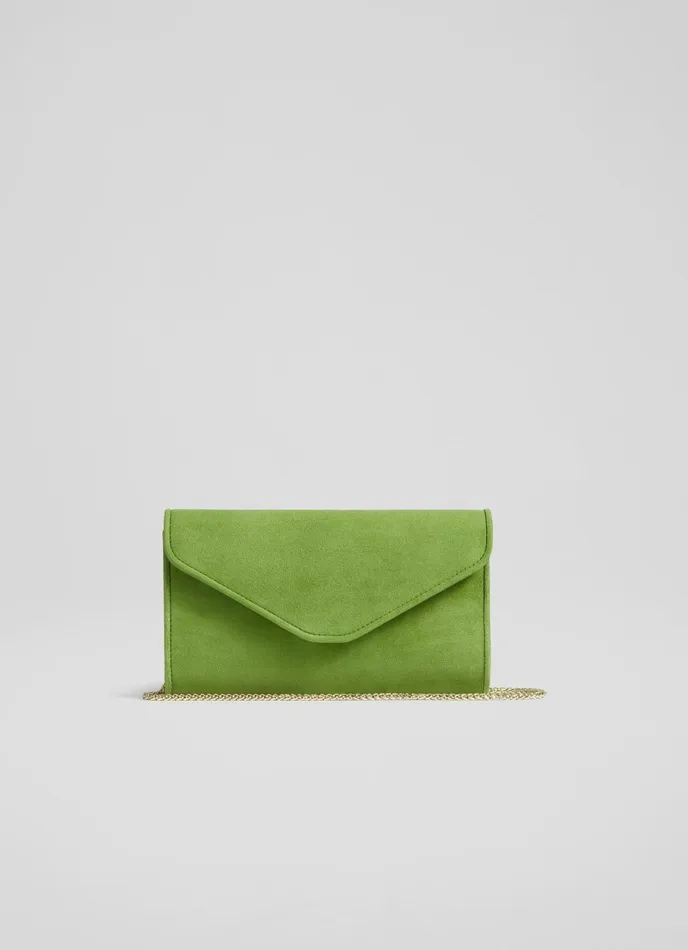 LK Bennett Dominica Pale Blue Suede Clutch Bag Women Clutch Bags