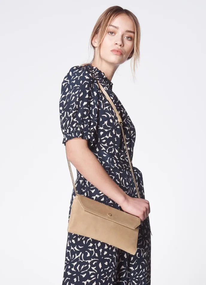 LK Bennett Dora Beige Suede Envelope Clutch Women Clutch Bags