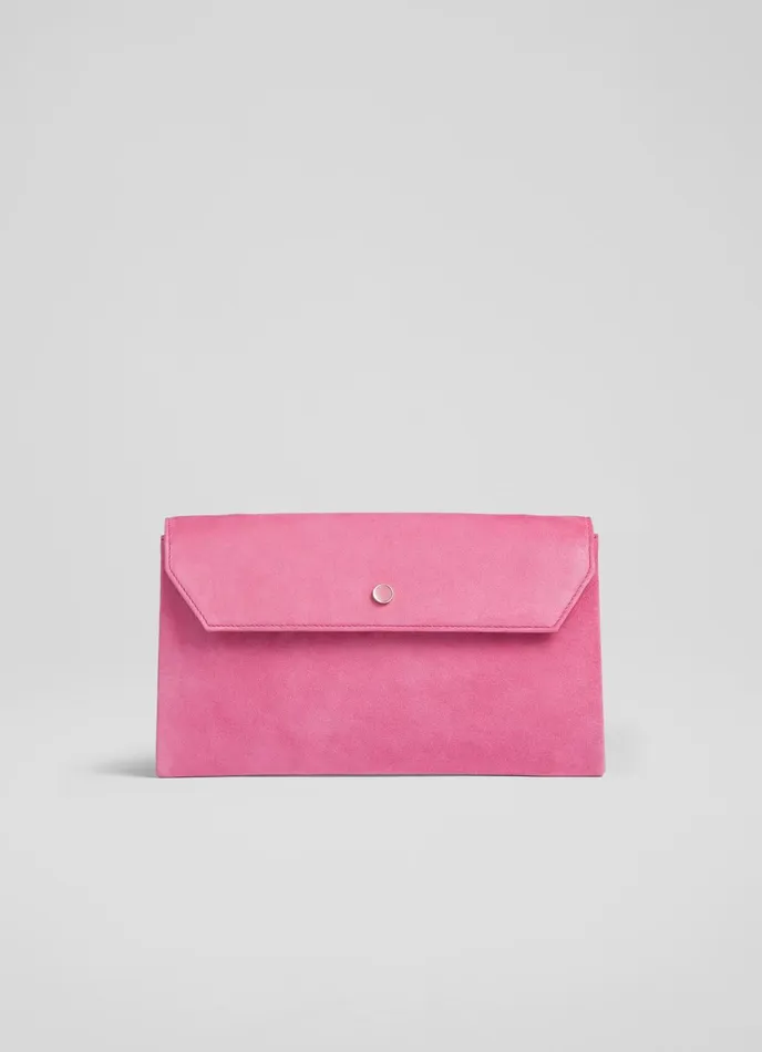 LK Bennett Dora Pink Suede Envelope Clutch Women Clutch Bags