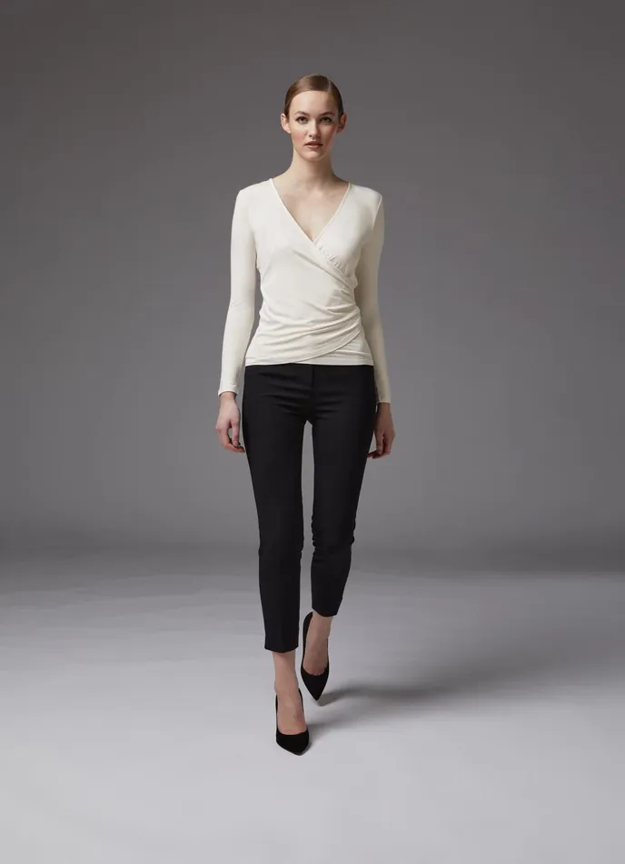 LK Bennett Eames Ivory Jersey Wrap Top Women Tops