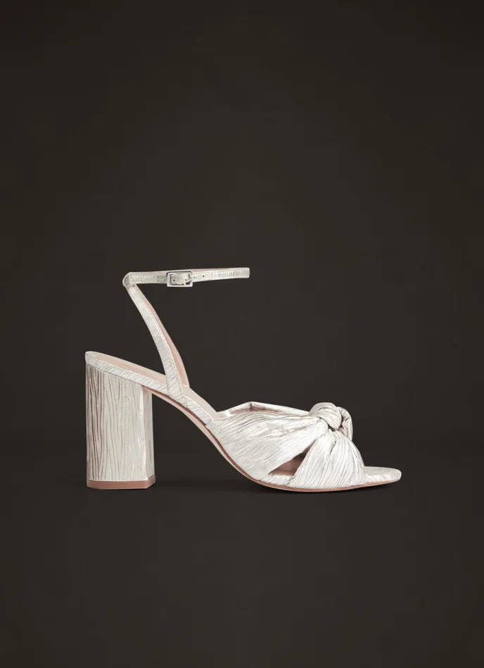 LK Bennett Eliana Ivory Metallic Crinkle Satin Wedding Sandals Women Sandals