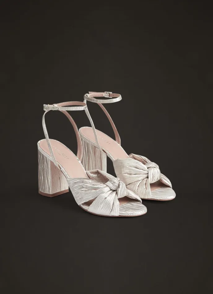 LK Bennett Eliana Ivory Metallic Crinkle Satin Wedding Sandals Women Sandals