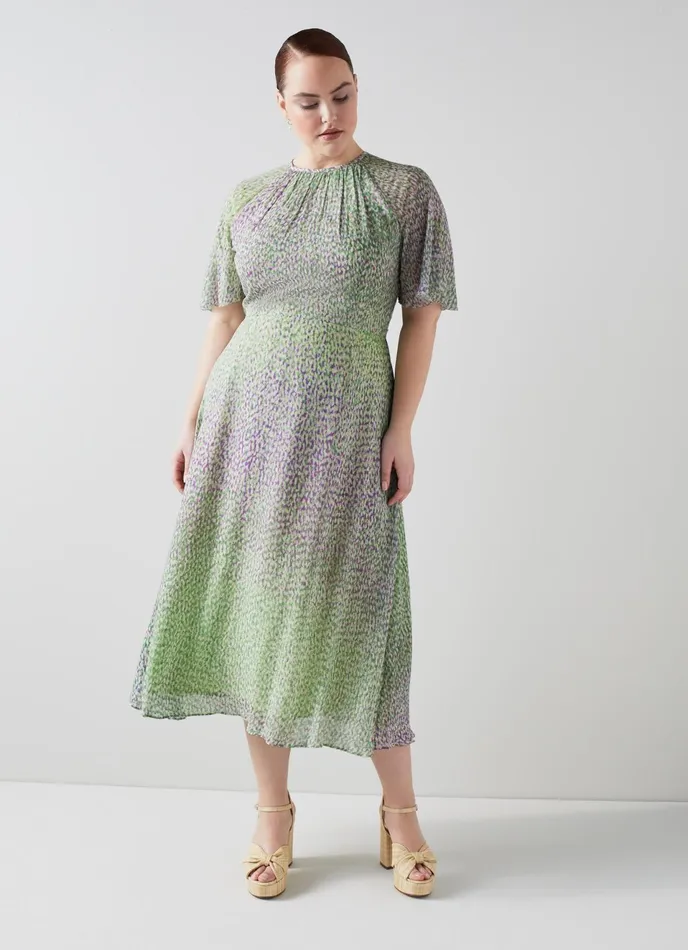 LK Bennett Elowen Lilac And Green Animal Print Midi Dress Women Dresses