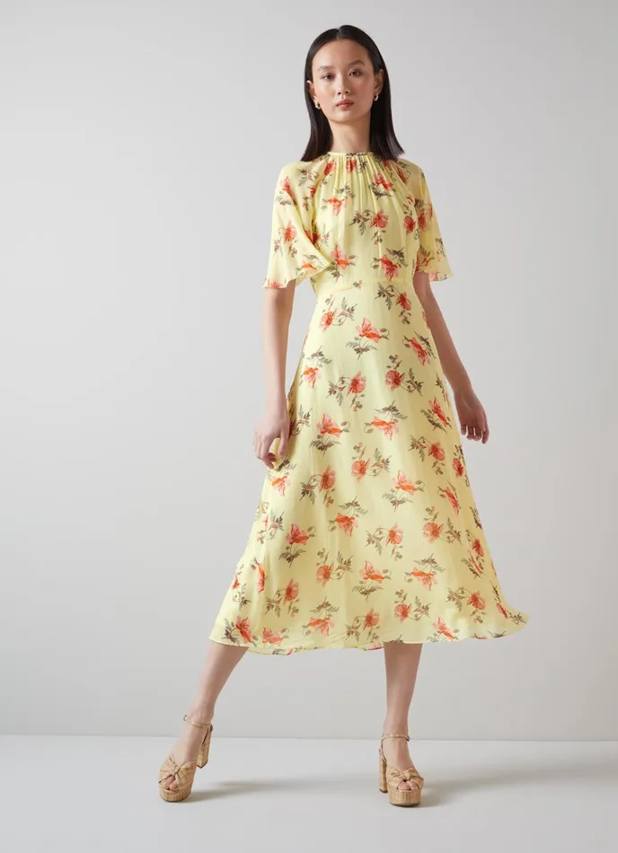 LK Bennett Elowen Lilac And Green Animal Print Midi Dress Women Dresses