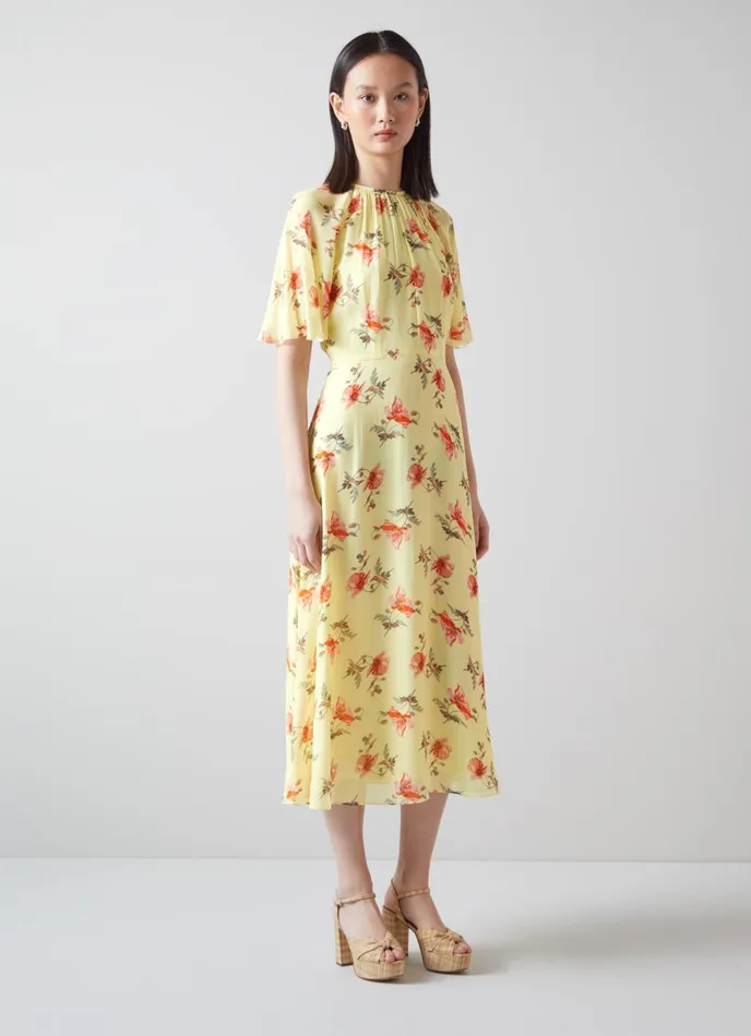 LK Bennett Elowen Lilac And Green Animal Print Midi Dress Women Dresses