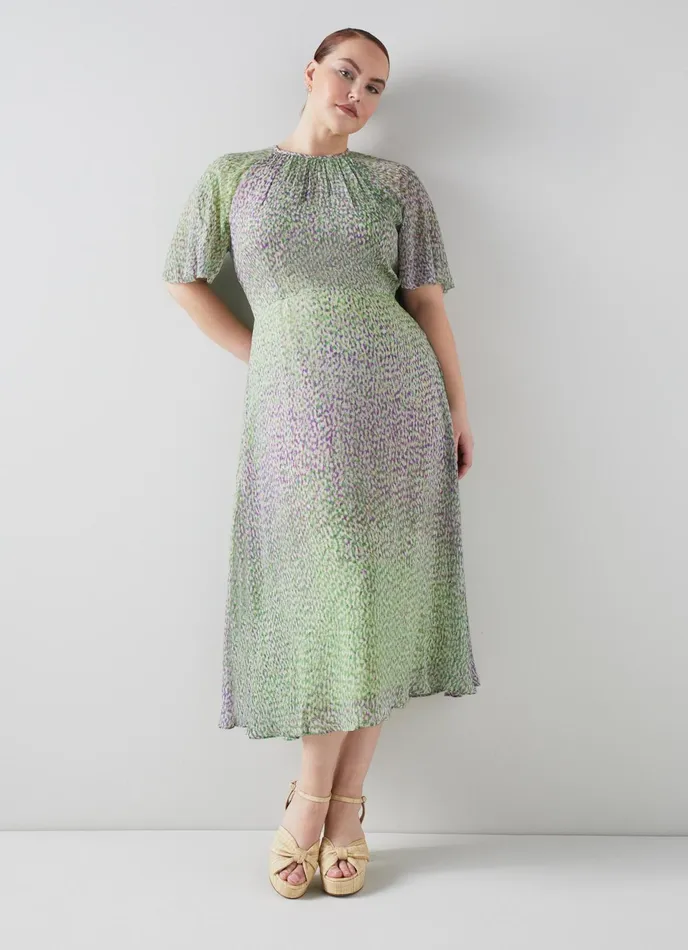 LK Bennett Elowen Lilac And Green Animal Print Midi Dress Women Dresses