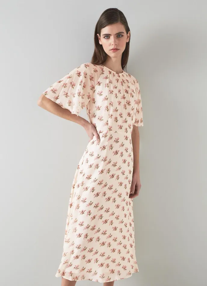 LK Bennett Elowen Lilac And Green Animal Print Midi Dress Women Dresses