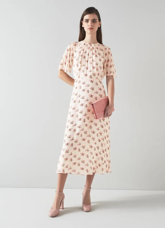 LK Bennett Elowen Lilac And Green Animal Print Midi Dress Women Dresses