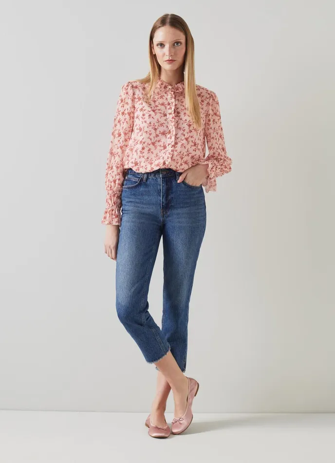 LK Bennett Elsa Pink And Red Ornate Floral Print Blouse Women Tops