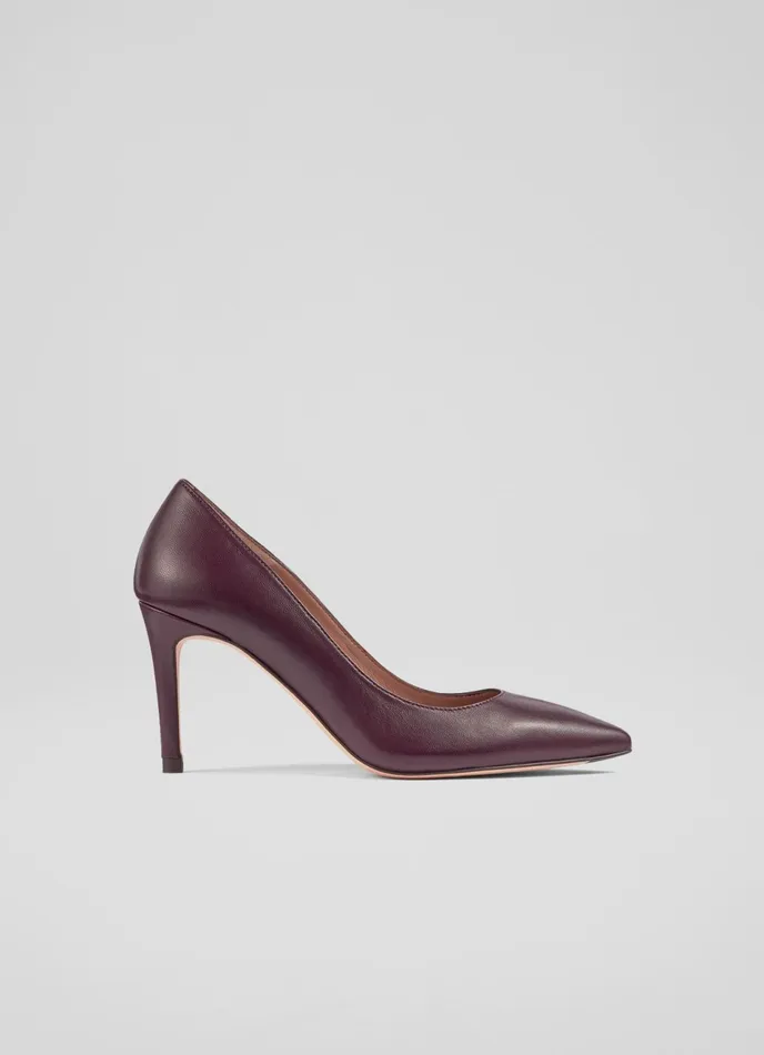 LK Bennett Floret Wine Leather Pointed Toe Courts Women Court Shoes