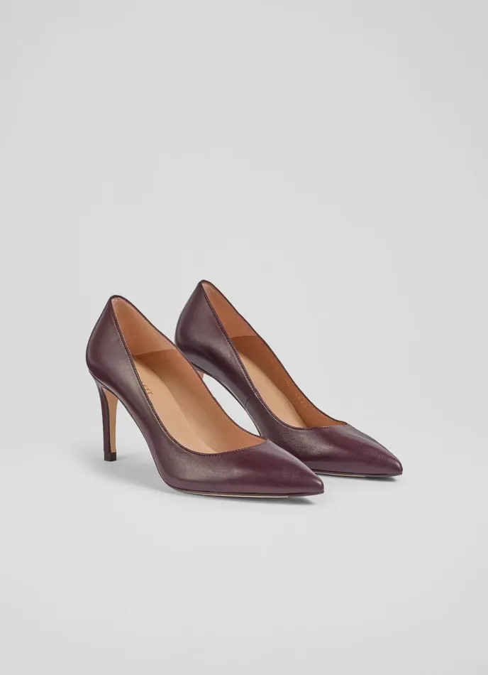 LK Bennett Floret Wine Leather Pointed Toe Courts Women Court Shoes