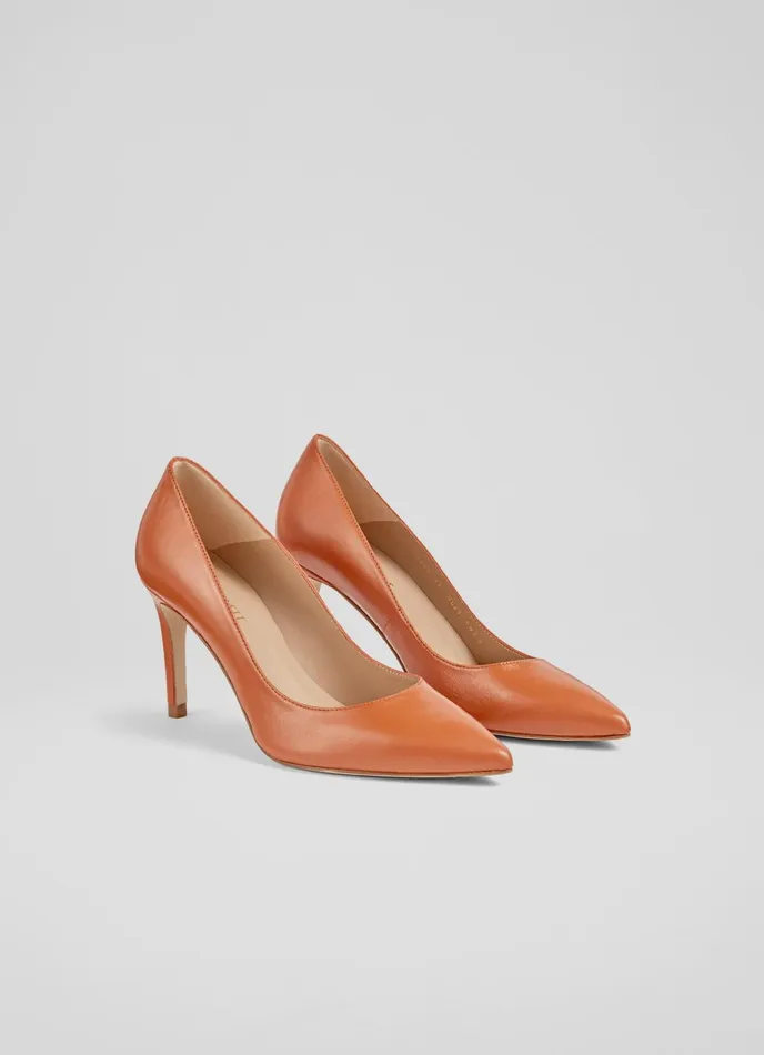 LK Bennett Floret Wine Leather Pointed Toe Courts Women Court Shoes