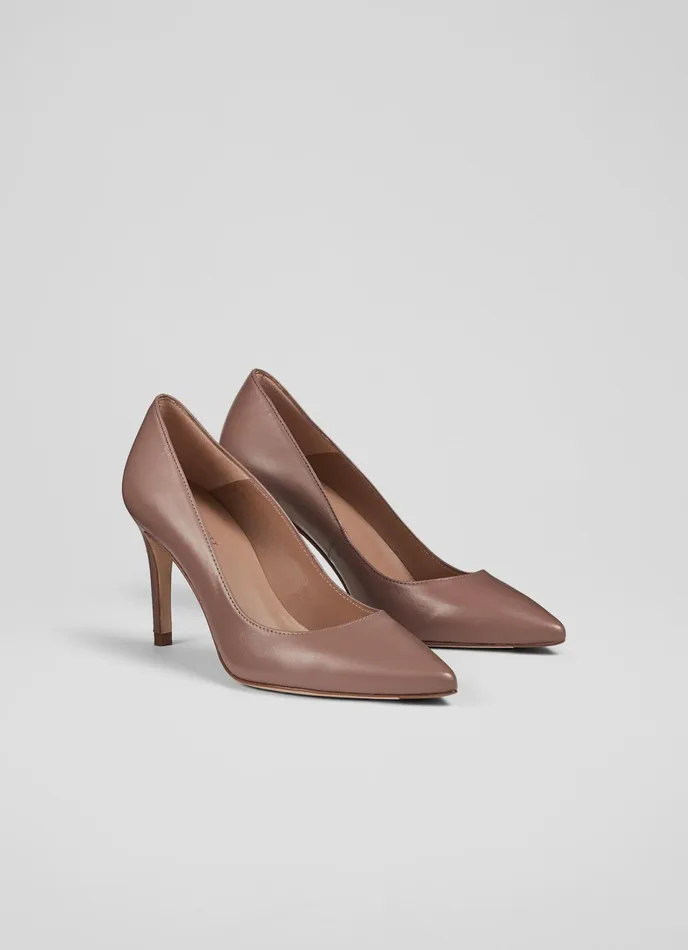 LK Bennett Floret Wine Leather Pointed Toe Courts Women Court Shoes