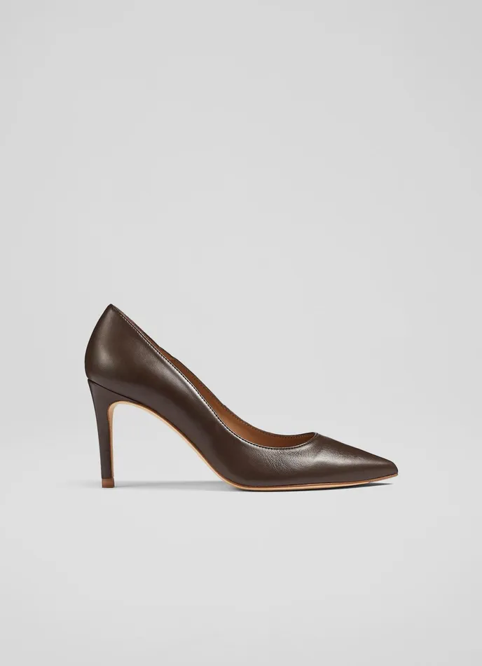 LK Bennett Floret Wine Leather Pointed Toe Courts Women Court Shoes
