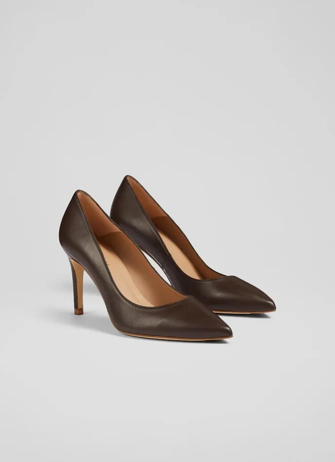 LK Bennett Floret Wine Leather Pointed Toe Courts Women Court Shoes