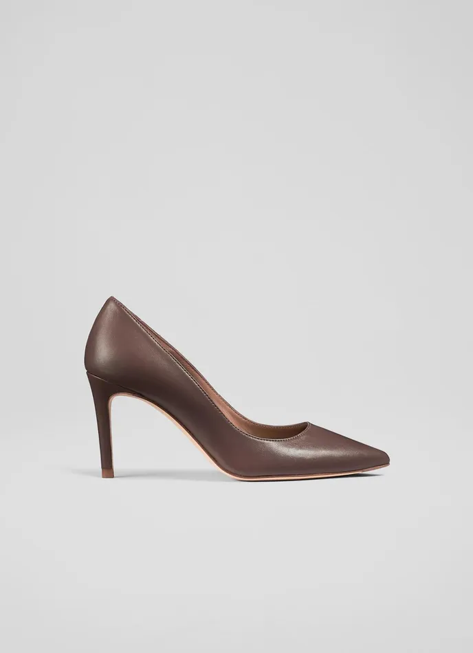 LK Bennett Floret Wine Leather Pointed Toe Courts Women Court Shoes